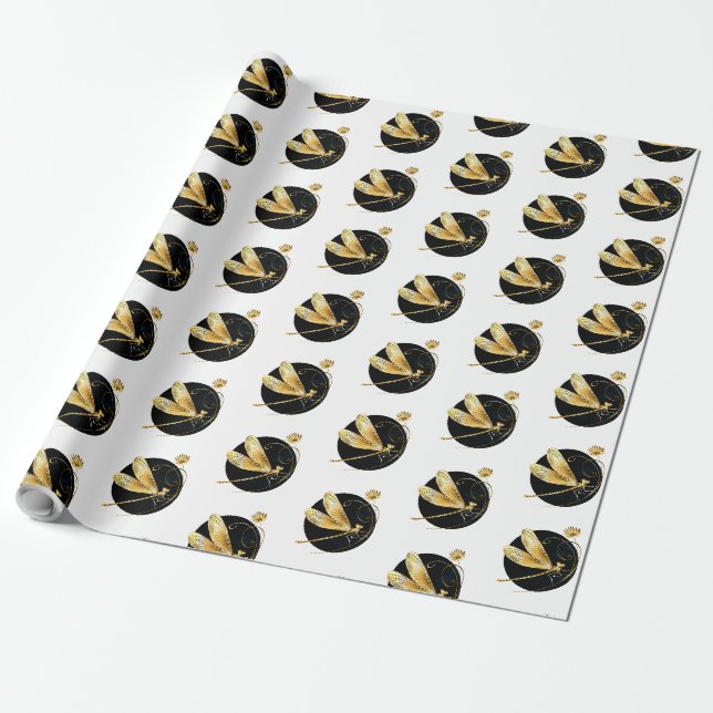 Goldene Libelle Geschenkpapier (Ungerollt)