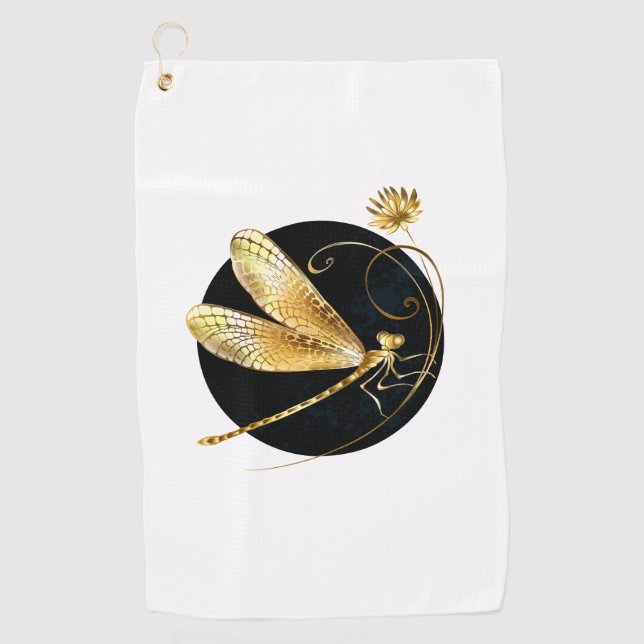 Goldene Libelle Golfhandtuch (Vorderseite)