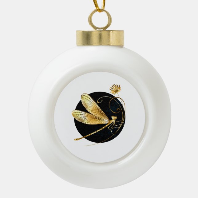 Goldene Libelle Keramik Kugel-Ornament (Vorderseite)