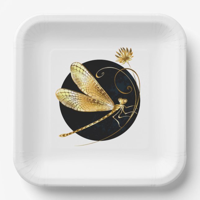 Goldene Libelle Pappteller (Vorderseite)