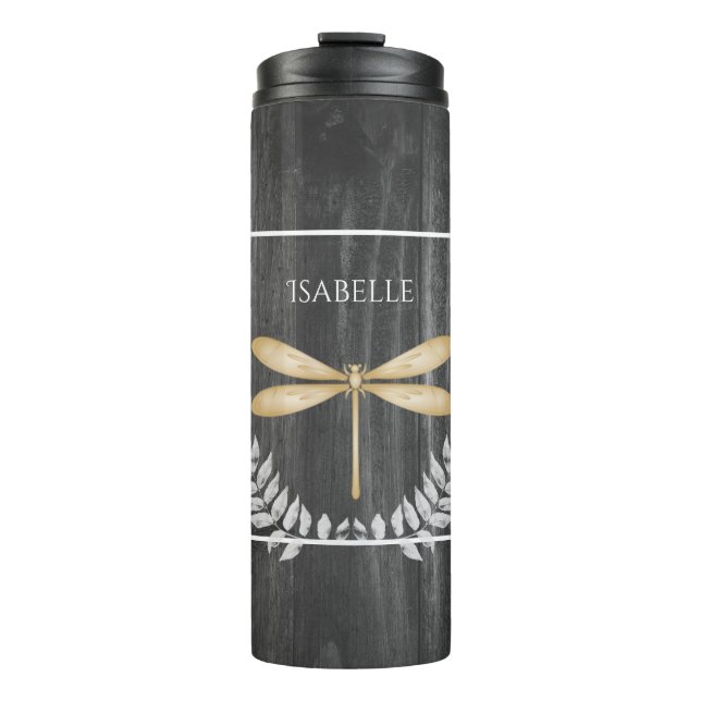 Goldene Libelle Rustikale Personalisierte Thermalt Thermosbecher (Vorderseite)