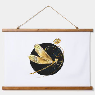 Goldene Libelle Wandteppich Mit Holzrahmen