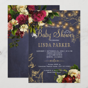 Goldene Lichter winterliche rustikale Navy-Baby-Pa Einladung