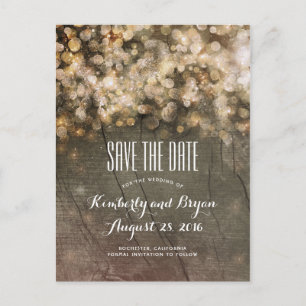Goldene Lichterkette Rustikales Holz Save-the-Date Ankündigungspostkarte
