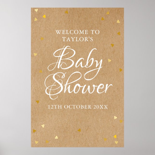 Goldene Liebe Herz Babydusche Begrüßungszeichen Poster (Vorne)