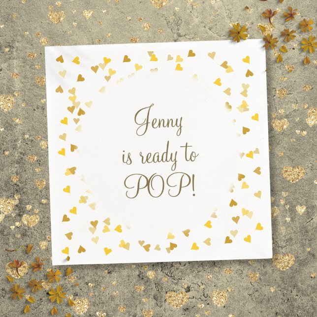 Goldene Liebe Herz bereit zum Pop Kinderdusche/Spr Serviette (Gold Love Hearts Ready to Pop Baby Shower Sprinkle Napkin)