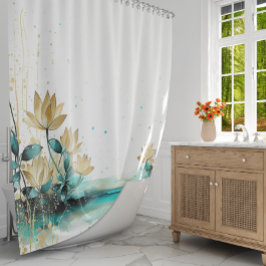 Goldene Liege Ruhe: Wasserfarbe Aquamarin und Gold Duschvorhang