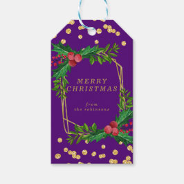 Goldene Lila Familie Frohe Weihnachten Holly Glitz Geschenkanhänger