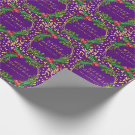 Goldene Lila Familie Frohe Weihnachten Holly Glitz Geschenkpapier