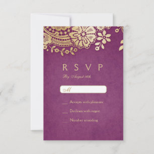 Goldene lila Vintage Hochzeit RSVP