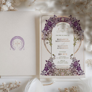 Goldene lila Vintage-Hochzeit William Morris Folieneinladung