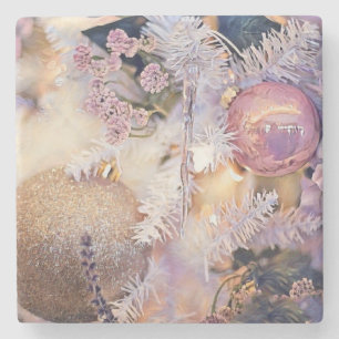 Goldene lila Weihnachtsdekorationen Aquarell Steinuntersetzer