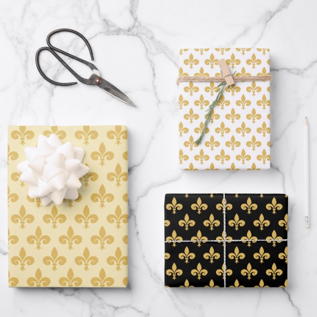 Goldene Lilie auf Schwarz Golden & White Geschenkpapier Set (Vorderseite)