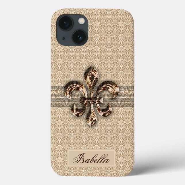 Goldene Lilie mit Cream Damask Muster Case-Mate iPhone Hülle (Rückseite)