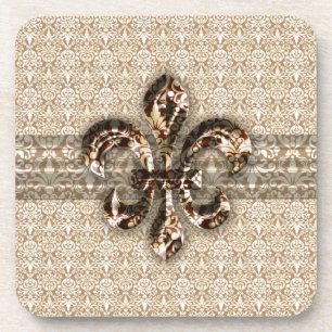 Goldene Lilie mit Cream Damask Muster Untersetzer