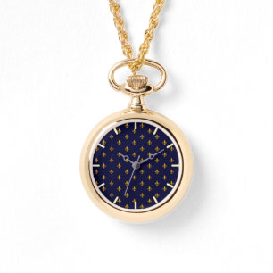 Goldene Lilie über Navy Blue Armbanduhr