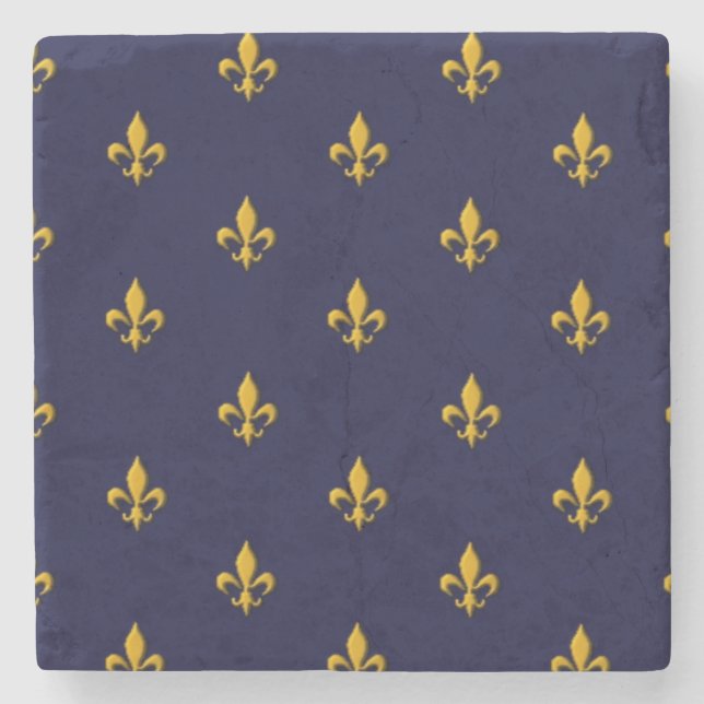 Goldene Lilie über Navy Blue Steinuntersetzer (Vorderseite)