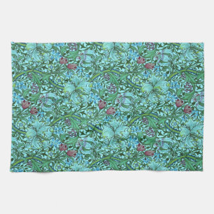 Goldene Lilie Vintage-Blumen Blau Pink Grün Geschirrtuch