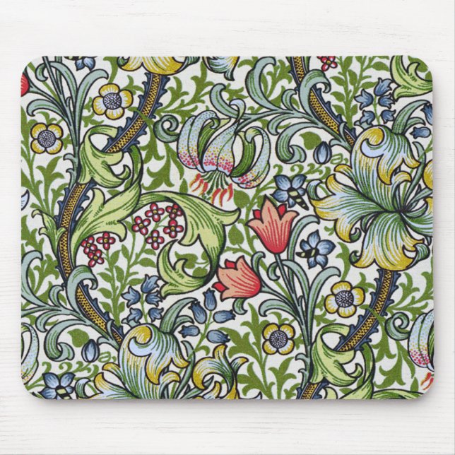 Goldene Lilien-Blumenchintz-Muster H William Mousepad (Vorne)