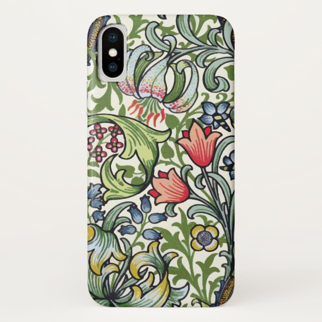 Goldene Lilien-Blumenchintz-Muster William Morriss Case-Mate iPhone Hülle (Rückseite)