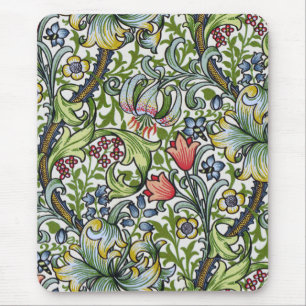 Goldene Lilien-Blumenchintz-Muster William Morriss Mousepad