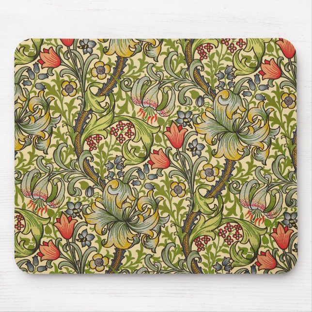 Goldene Lilien-Vintager Blumenentwurf Williams Mousepad (Vorne)