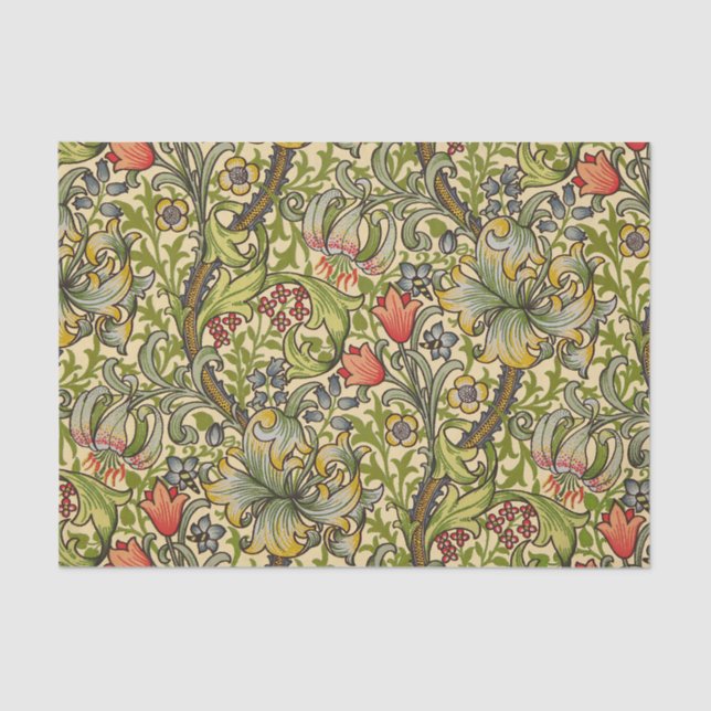 Goldene Lilien-Vintager Blumenentwurf Williams Seidenpapier (Vorderseite)