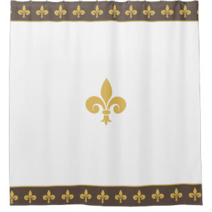 Goldene Lilienblüten auf Braun und Weiß Duschvorhang