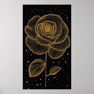 Goldene Linie Kunst-Rose mit glänzenden Punkten Poster