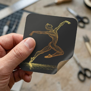 Goldene Linien Kunst Balletttänzer Elegante Illust Quadratischer Aufkleber