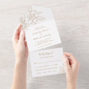 Goldene Linien Kunst Florale Elegante Hochzeit All In One Einladung