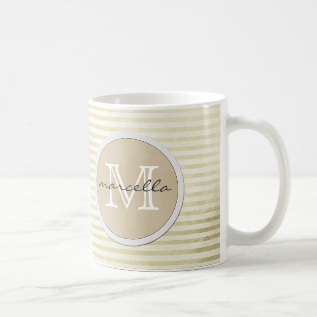 goldene Linien Streifen Hintergrund Monogramm Kaffeetasse (Rechts)