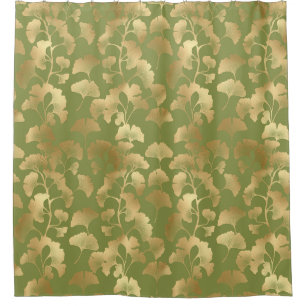 Goldene Linienkunst Ginkgo-Blätter Smaragd Botanik Duschvorhang