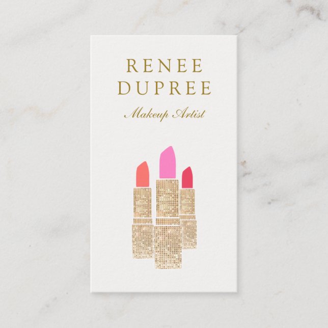 Goldene Lipstick Makeup Artist Beauty Salon Visitenkarte (Vorderseite)