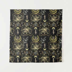 Goldene Lotus: Halbmond Eleganz im Vintage-Stil. Wandteppich