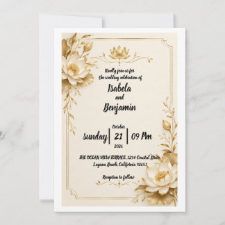 Goldene Lotus-Hochzeitseinladung Einladung