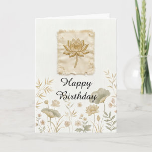 Goldene Lotus-Wildblumen-Geburtstagskarte Creme Karte