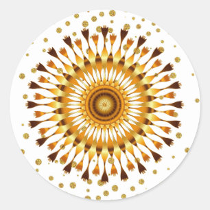 Goldene Lotusblume mit goldenem Konfetti auf Weiß Runder Aufkleber
