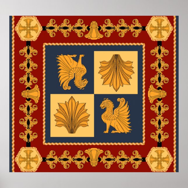 Goldene Löwen: Jugendstil-Schal-Design Poster (Vorne)