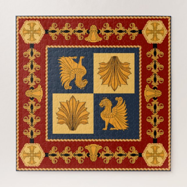 Goldene Löwen: Jugendstil-Schal-Design Puzzle (Vertikal)