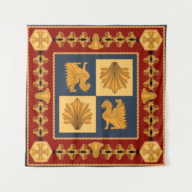 Goldene Löwen: Jugendstil-Schal-Design Wandteppich (Vorderseite)