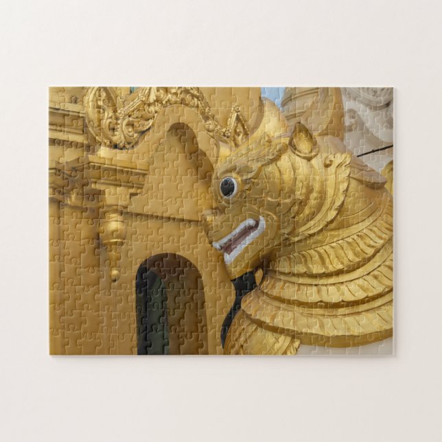 Goldene Löwenstatue am Tempel Puzzle (Horizontal)