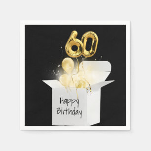 Goldene Luftballons zum 60. Geburtstag in weißer S Serviette