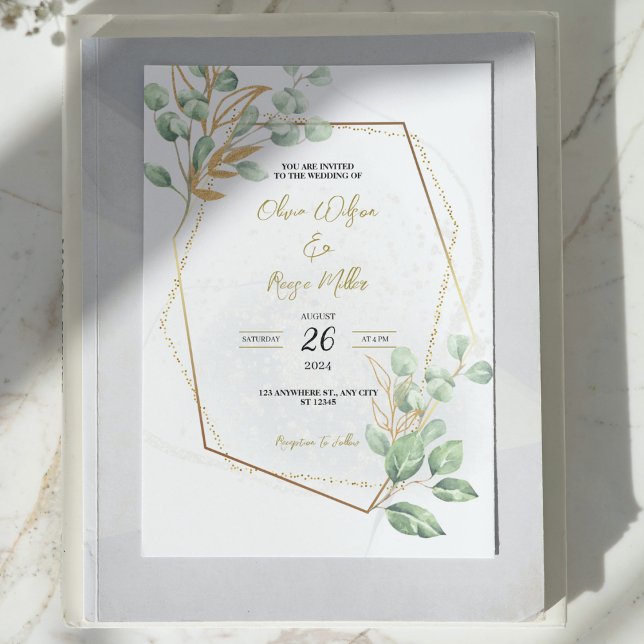 Goldene Luxusgrün Blumen Chic Elegante Hochzeit Einladung (Von Creator hochgeladen)