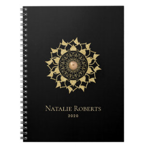 Goldene Mandala-Blume Elegant Schwarz Notizblock