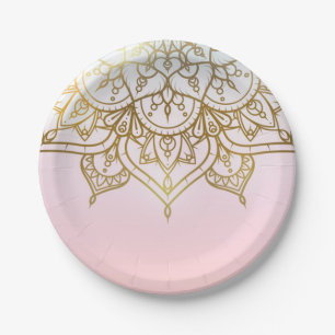 Goldene Mandala Rosa Pfirsich Chic Moderne Glamour Pappteller