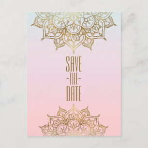 Goldene Mandala Rosa Pfirsich Elegant Chic Save th Ankündigungspostkarte