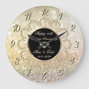 Goldene Mandala-Rosen Bokeh 50. Hochzeitstag Große Wanduhr