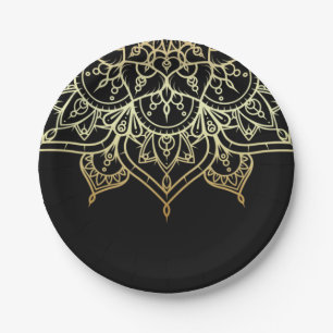 Goldene Mandala Schwarz Chic Moderne Glamour Party Pappteller