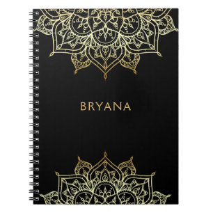 Goldene Mandala Schwarzer Chic Glamour Moderne Gla Notizblock